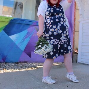 Casual Cotton Navy Blue Short Sleeve Daisy Dress XXL